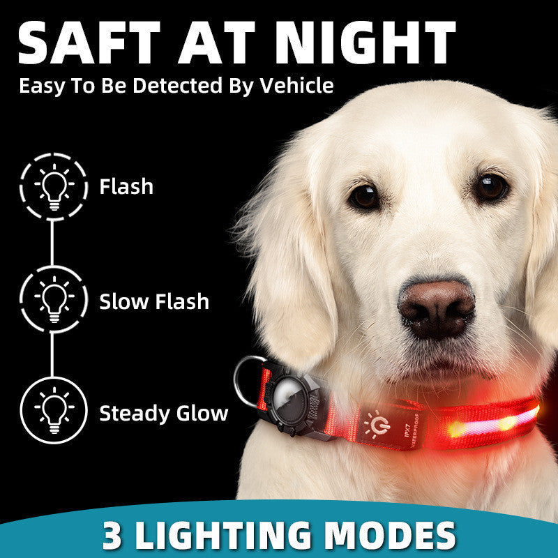 LED Waterproof Dog Collar with Locator Slot — Nylon, S/M/L