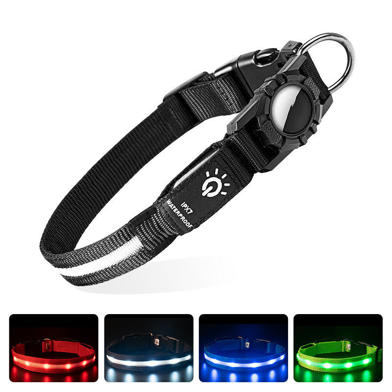 LED Waterproof Dog Collar with Locator Slot — Nylon, S/M/L