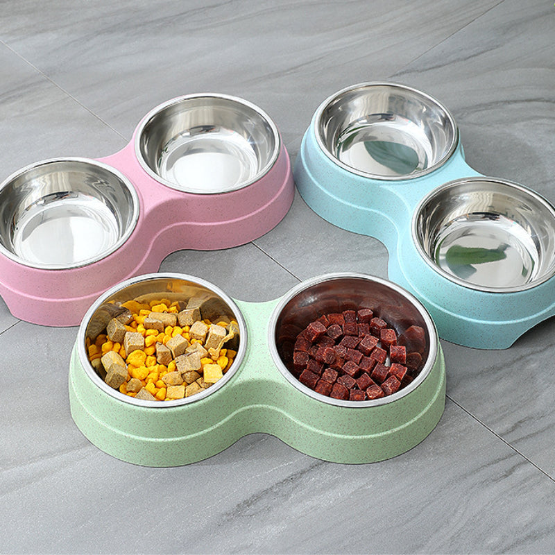 Double Stainless Steel Pet Bowl | Food & Water Feeder for Dogs & Cats