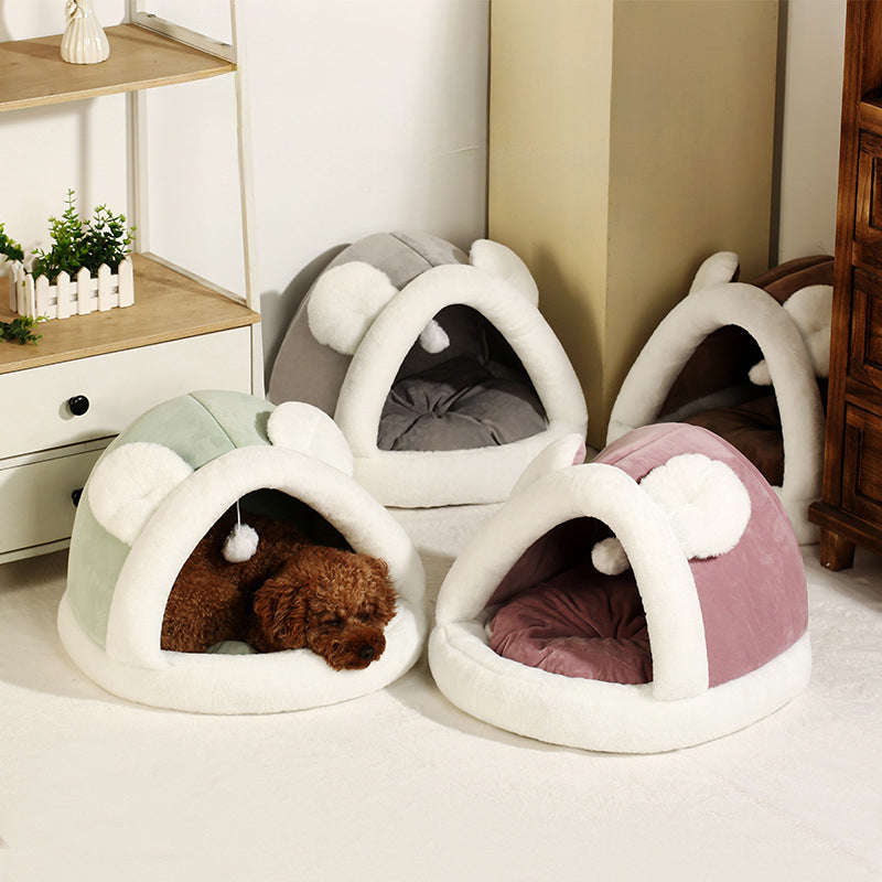 Self-Warming Pet Tent Cave Bed | Cozy Cat Hut & Dog Sleeping Bed | 4 Colors, 2 Sizes