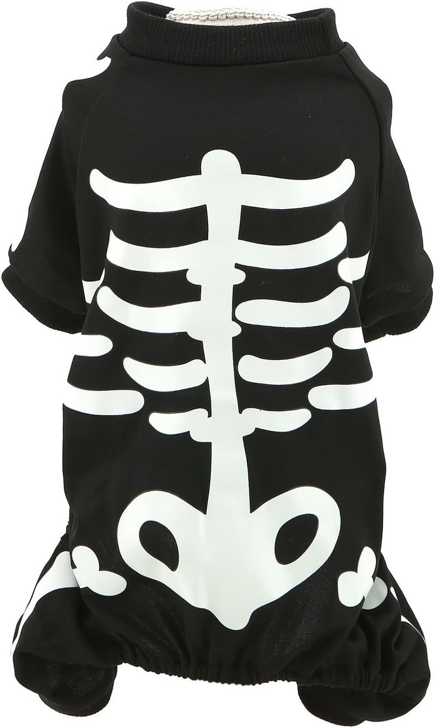 Glow-in-the-Dark Skeleton Dog Jumpsuit | Halloween Costume for Small Dogs