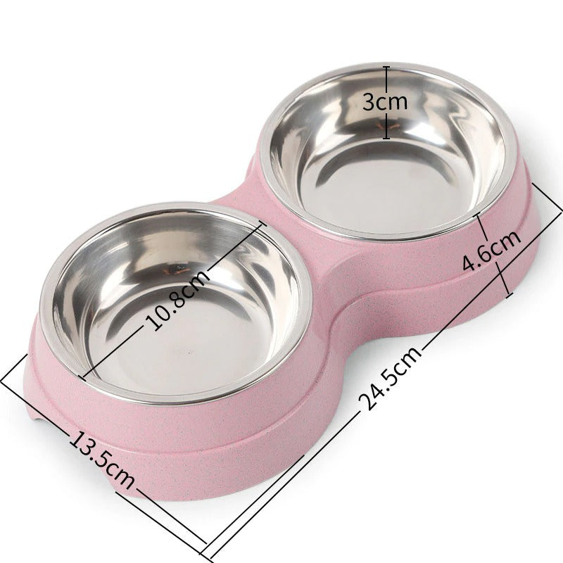 Double Stainless Steel Pet Bowl | Food & Water Feeder for Dogs & Cats