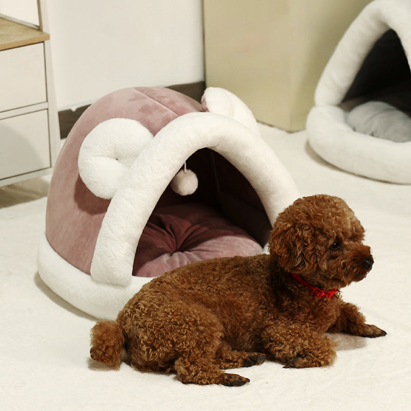 Self-Warming Pet Tent Cave Bed | Cozy Cat Hut & Dog Sleeping Bed | 4 Colors, 2 Sizes
