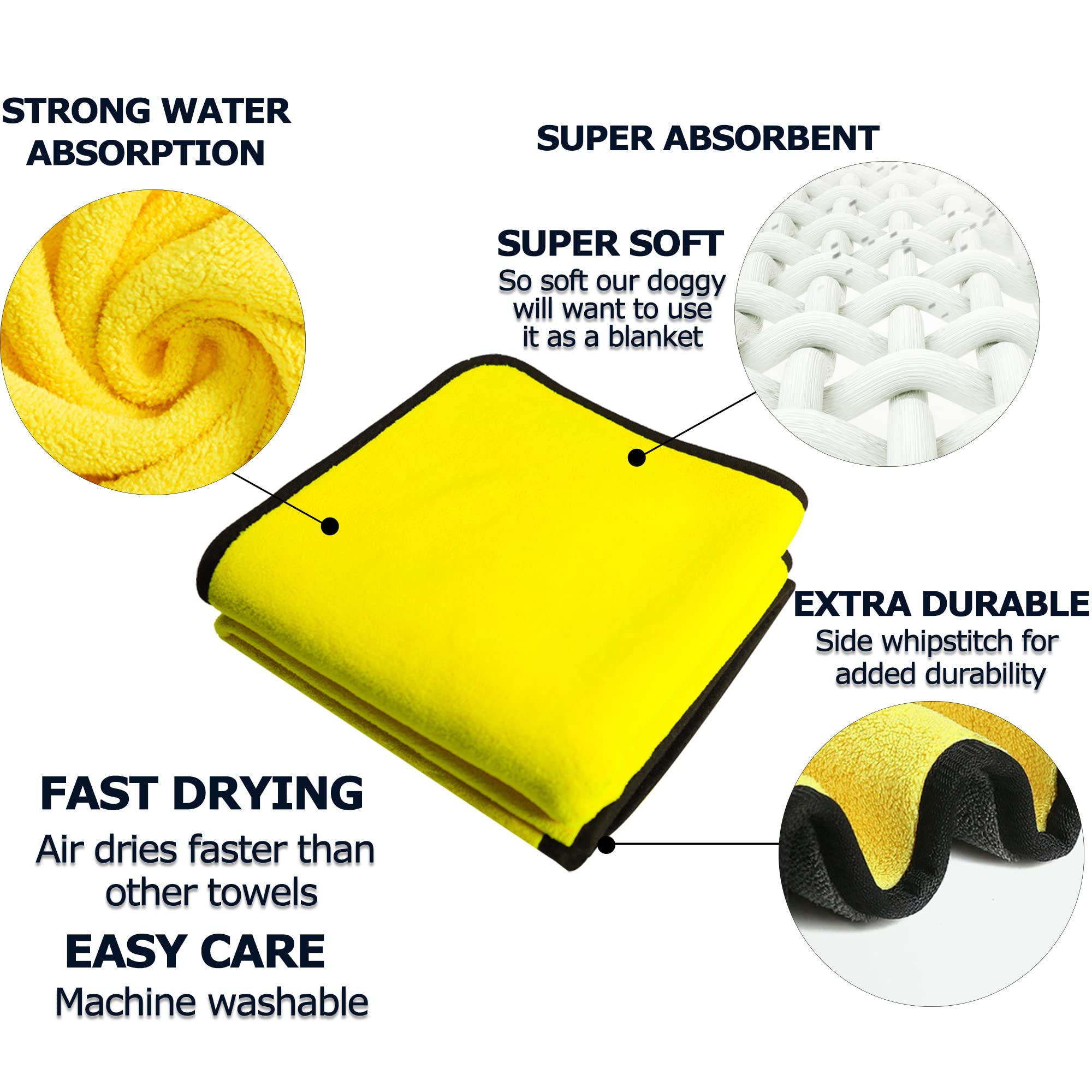 Microfiber Pet Drying Towel | Super Absorbent Quick-Dry Bath Towel for Dogs & Cats | 3 Sizes
