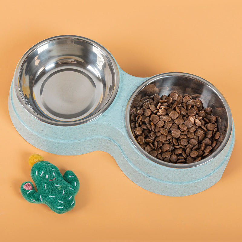 Double Stainless Steel Pet Bowl | Food & Water Feeder for Dogs & Cats