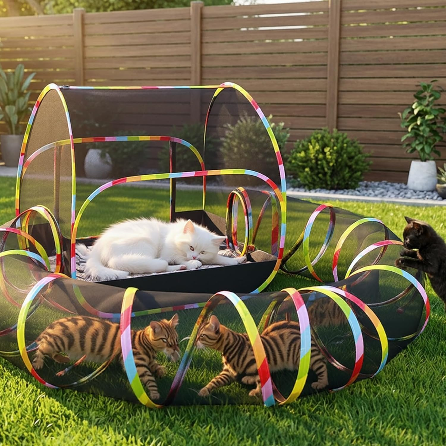 Pop-Up Outdoor Cat Enclosure with 134" Tunnel | Portable Cat Playpen for Backyard, Patio & Travel