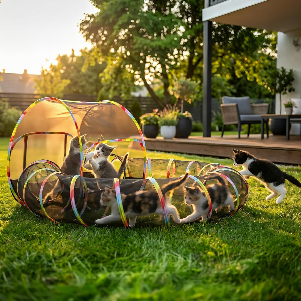 Pop-Up Outdoor Cat Enclosure with 134" Tunnel | Portable Cat Playpen for Backyard, Patio & Travel