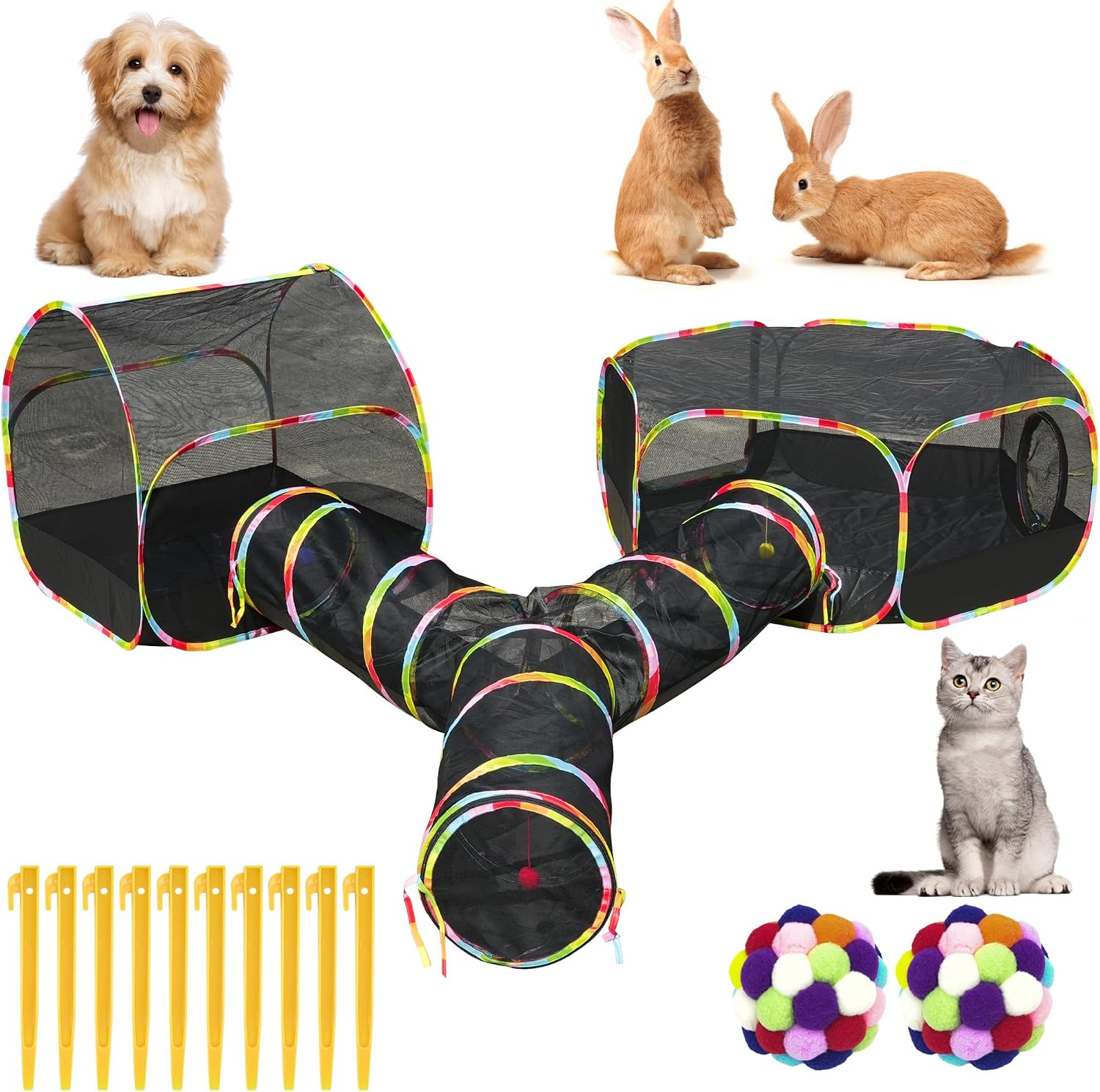 Pop-Up Outdoor Cat Enclosure with 134" Tunnel | Portable Cat Playpen for Backyard, Patio & Travel