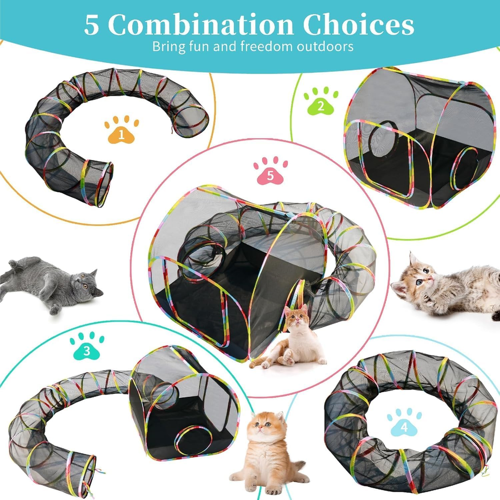 Pop-Up Outdoor Cat Enclosure with 134" Tunnel | Portable Cat Playpen for Backyard, Patio & Travel
