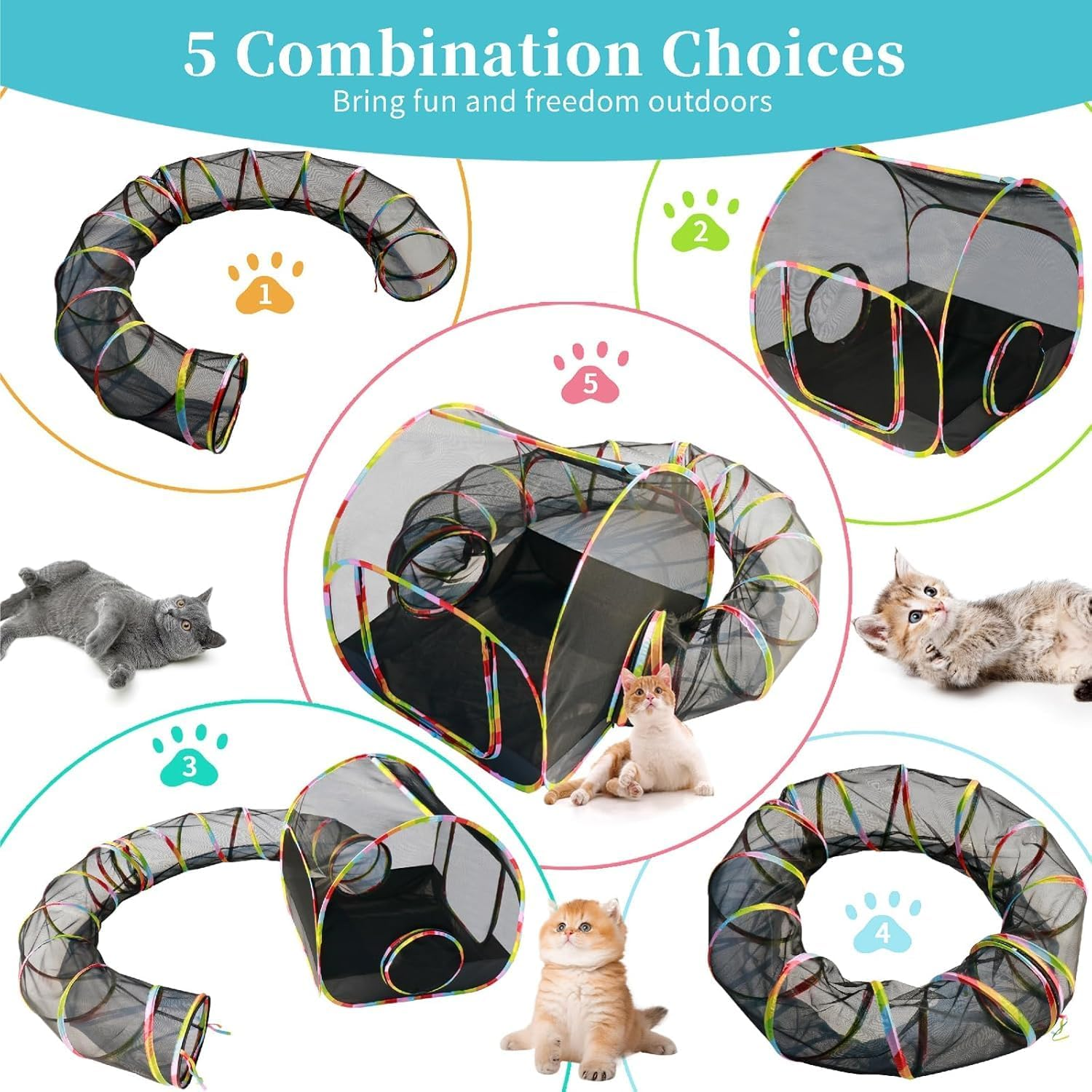 Pop-Up Outdoor Cat Enclosure with 134" Tunnel | Portable Cat Playpen for Backyard, Patio & Travel