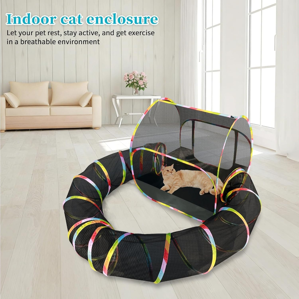 Pop-Up Outdoor Cat Enclosure with 134" Tunnel | Portable Cat Playpen for Backyard, Patio & Travel