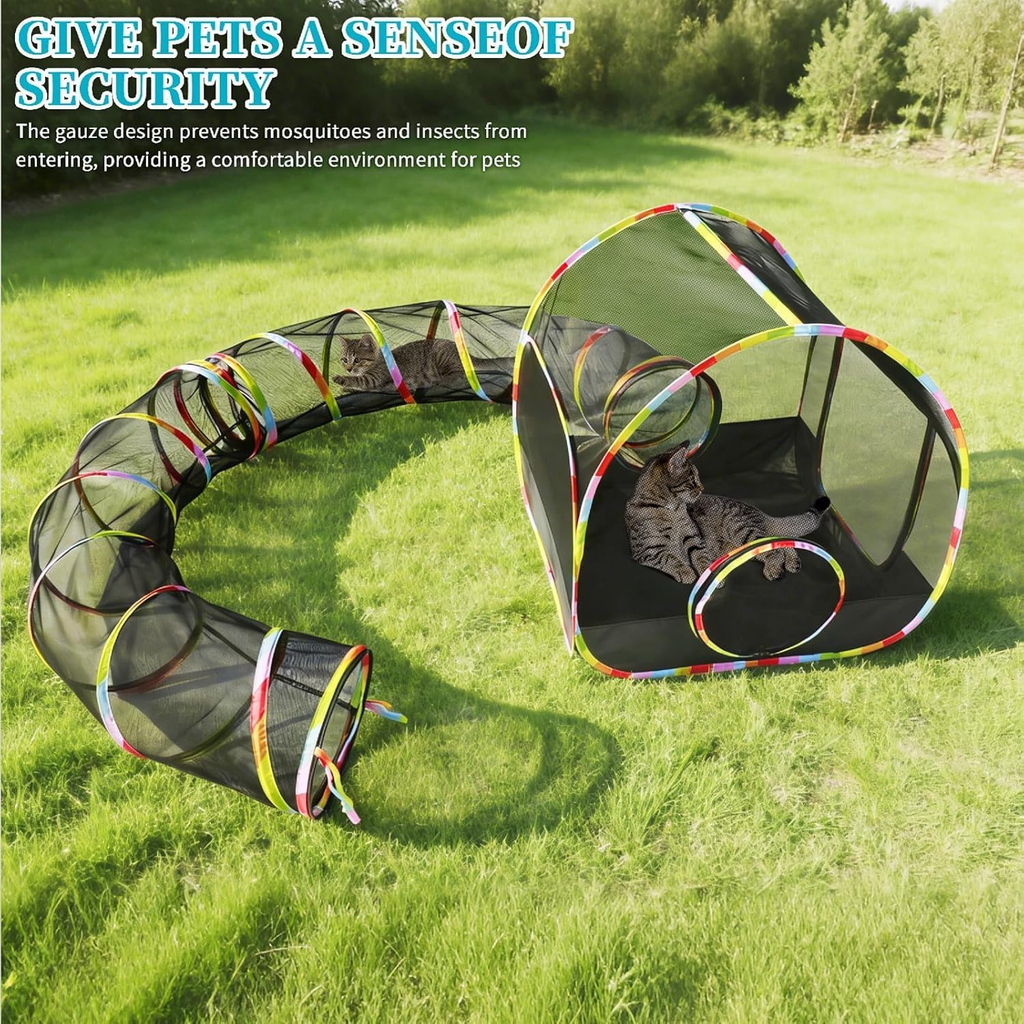 Pop-Up Outdoor Cat Enclosure with 134" Tunnel | Portable Cat Playpen for Backyard, Patio & Travel