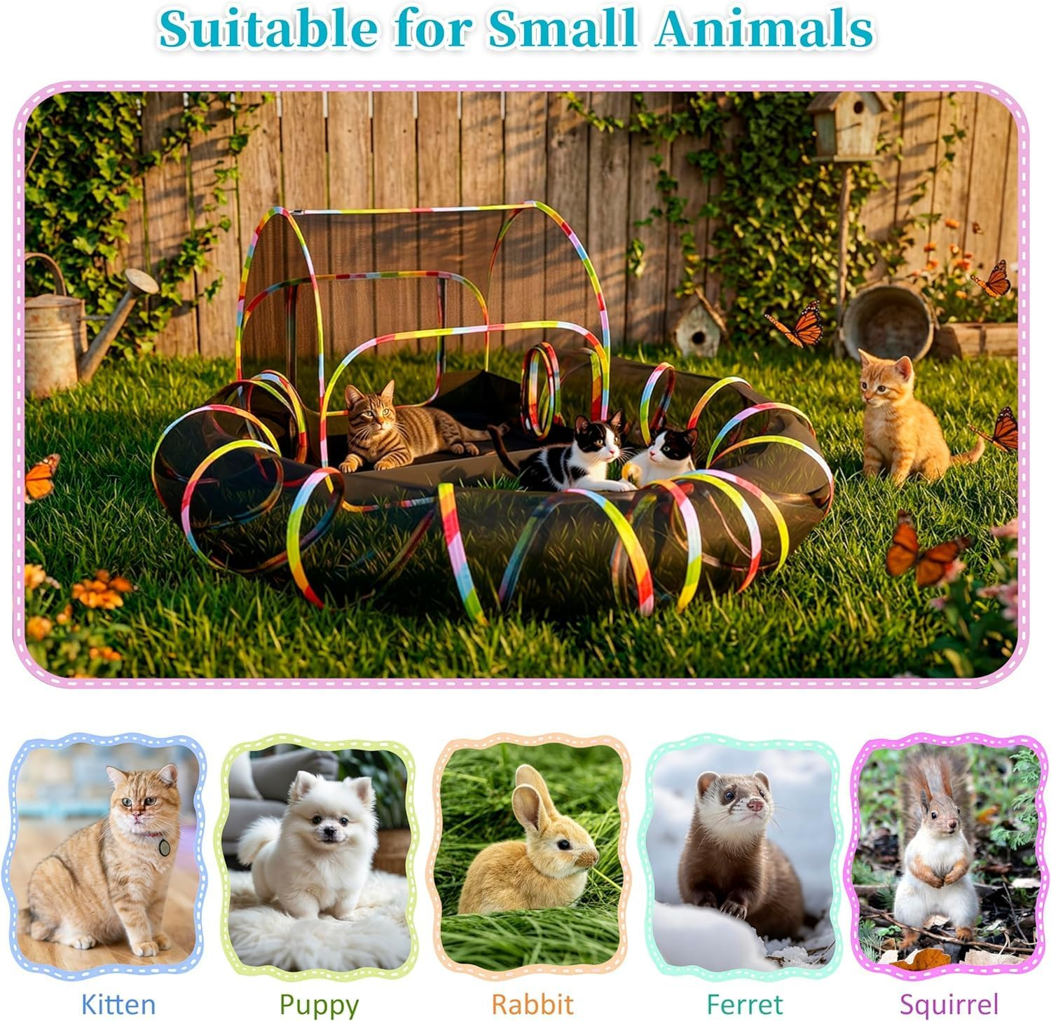 Pop-Up Outdoor Cat Enclosure with 134" Tunnel | Portable Cat Playpen for Backyard, Patio & Travel