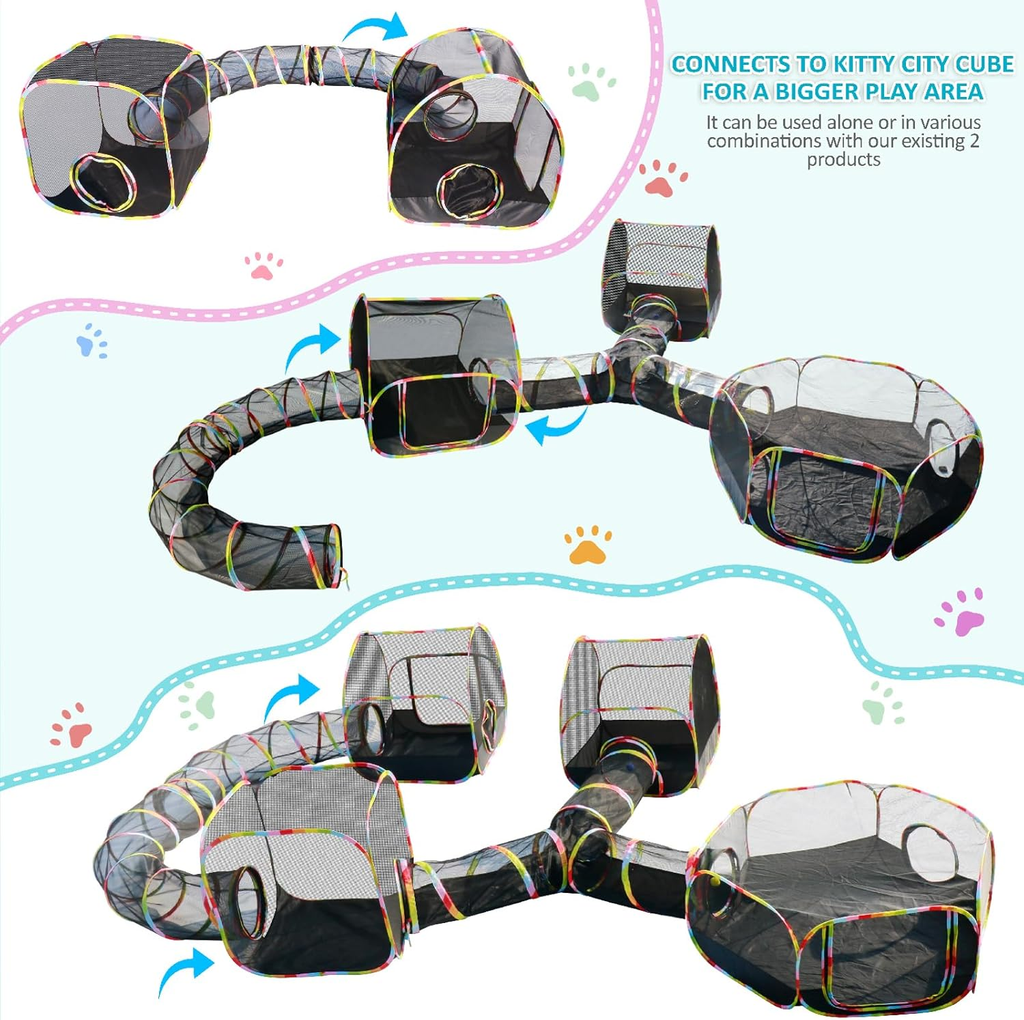 Pop-Up Outdoor Cat Enclosure with 134" Tunnel | Portable Cat Playpen for Backyard, Patio & Travel