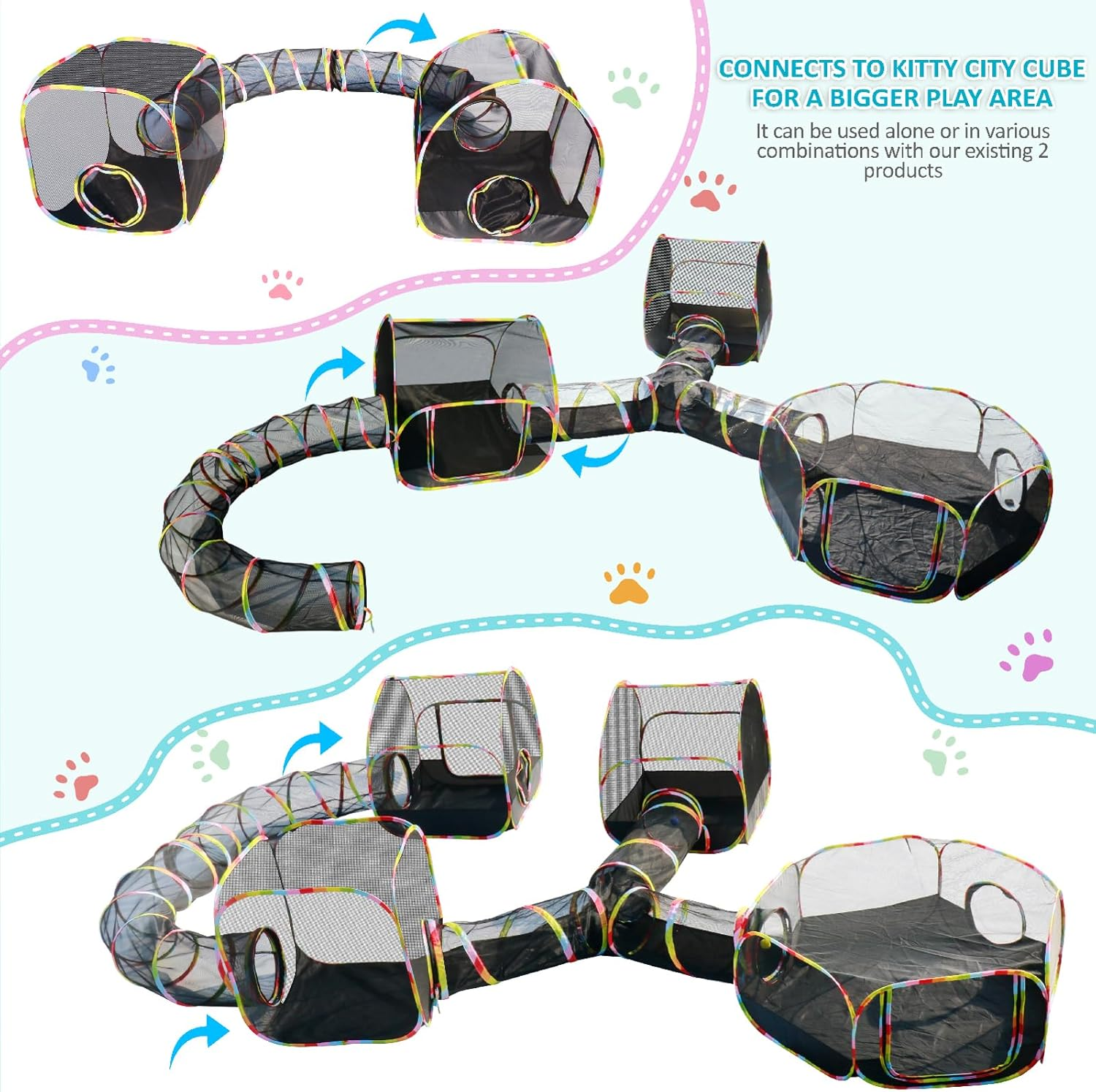 Pop-Up Outdoor Cat Enclosure with 134" Tunnel | Portable Cat Playpen for Backyard, Patio & Travel