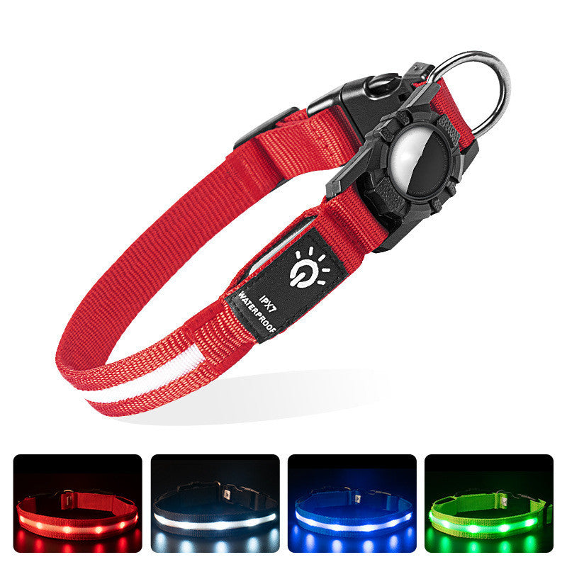 LED Waterproof Dog Collar with Locator Slot — Nylon, S/M/L