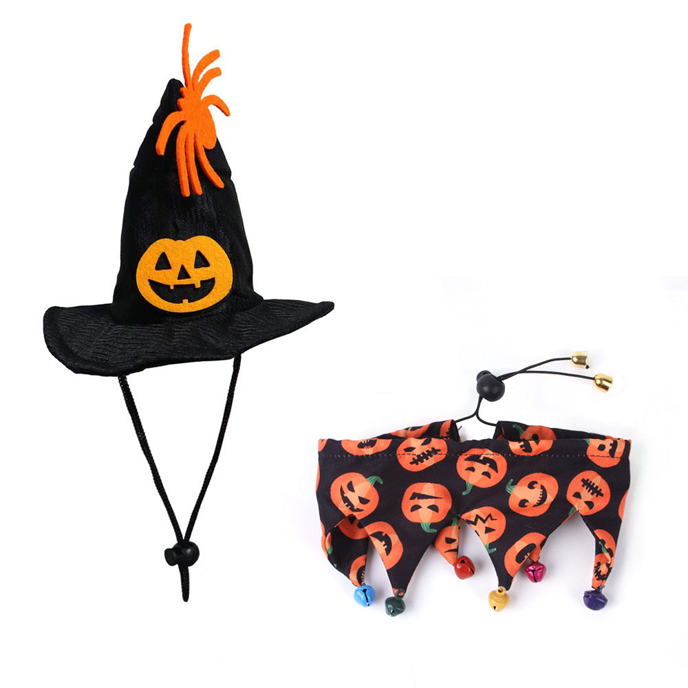 Halloween Pet Hat, Cape & Bib Set | Skull & Spider Web Costume Accessories for Cats & Dogs