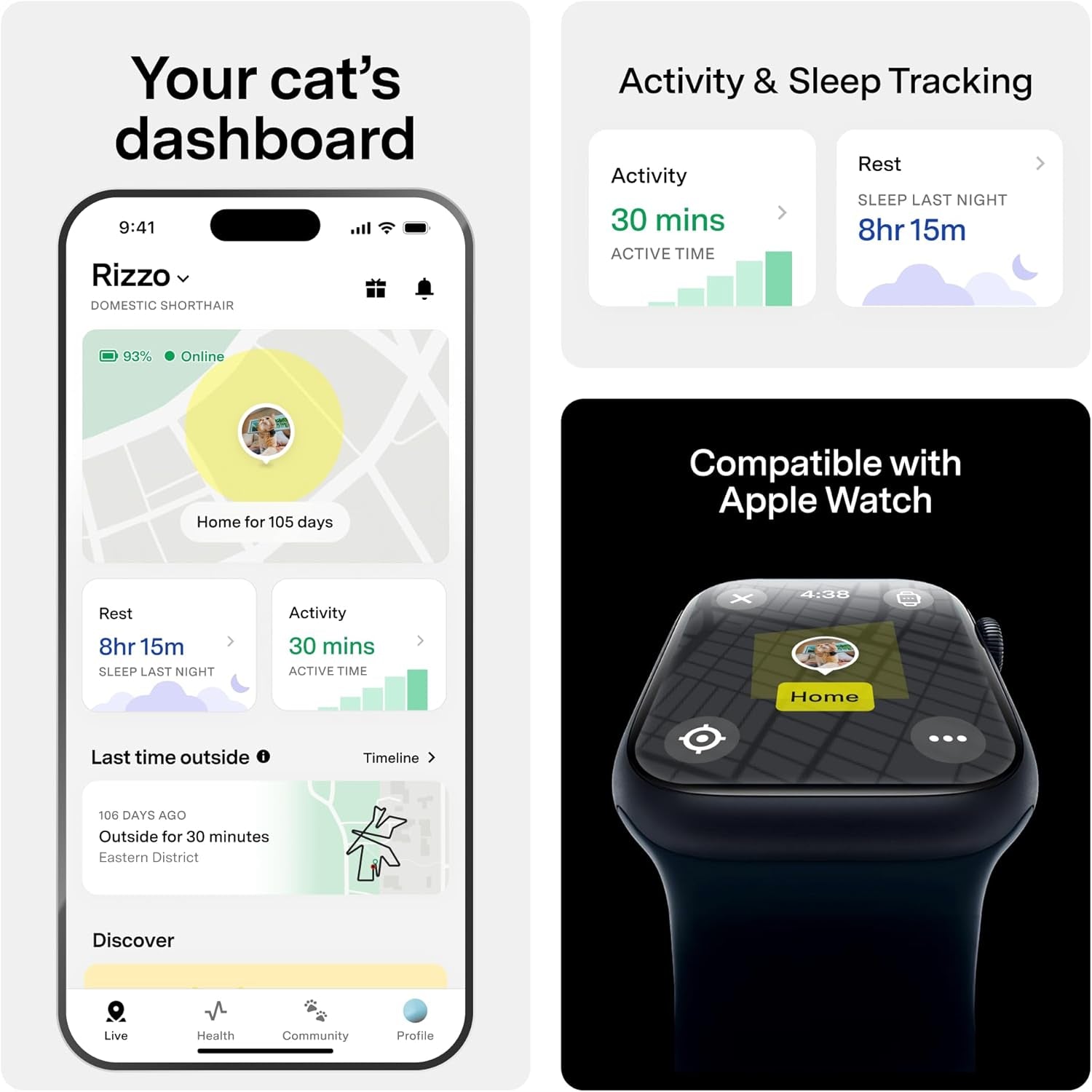Fi Mini GPS Cat Tracker | Escape Alerts, Activity Tracking & IP68 Waterproof — 6 or 12 Month