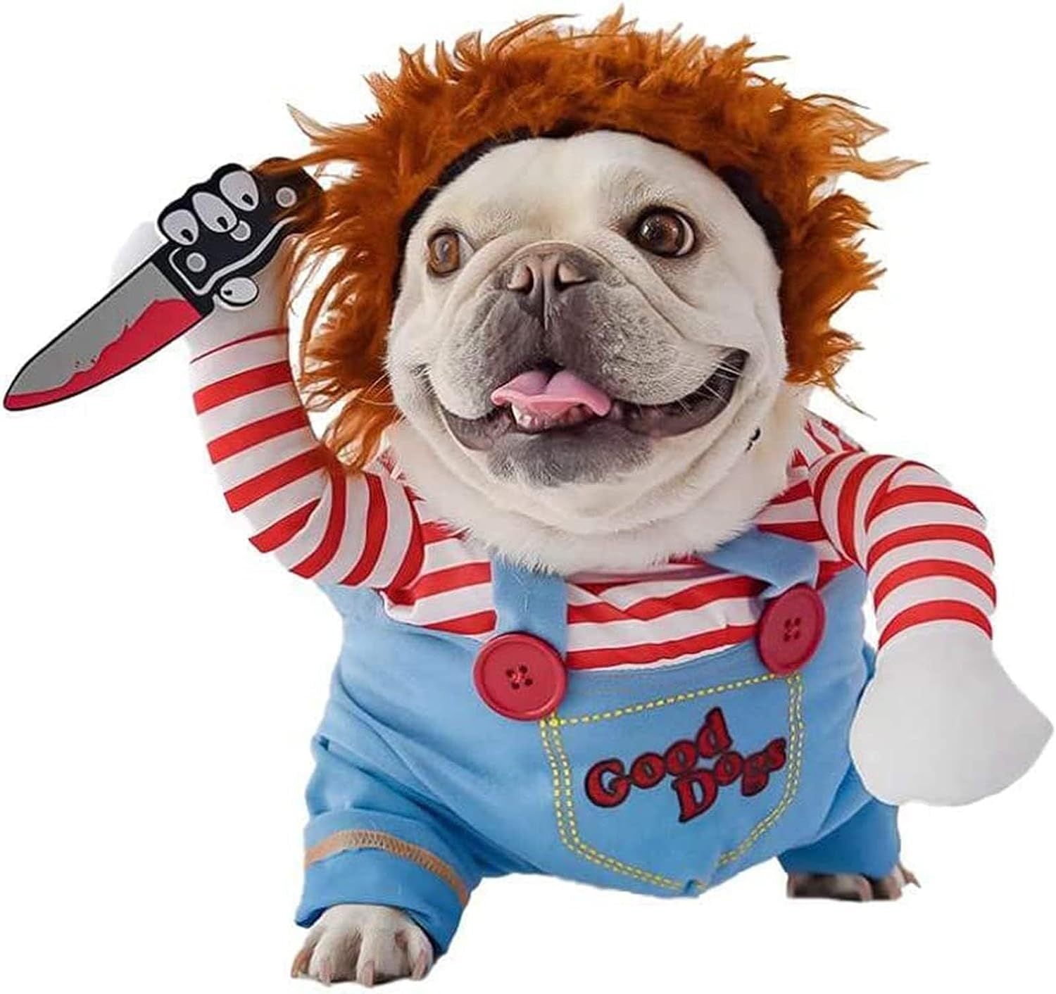 Striped Harness Pants for Dogs & Cats | Halloween 3-Piece Set with Knife Prop | S–XL