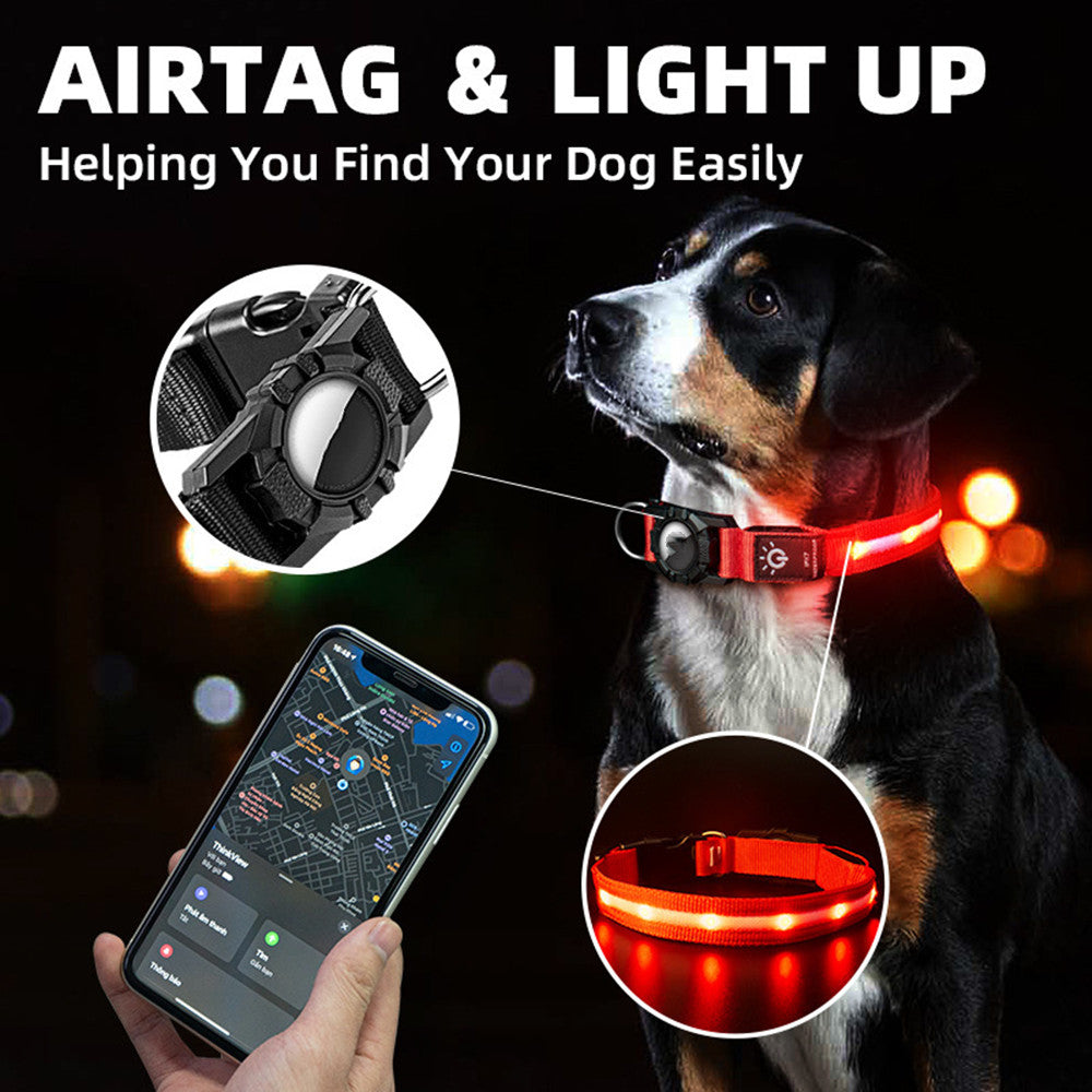 LED Waterproof Dog Collar with Locator Slot — Nylon, S/M/L