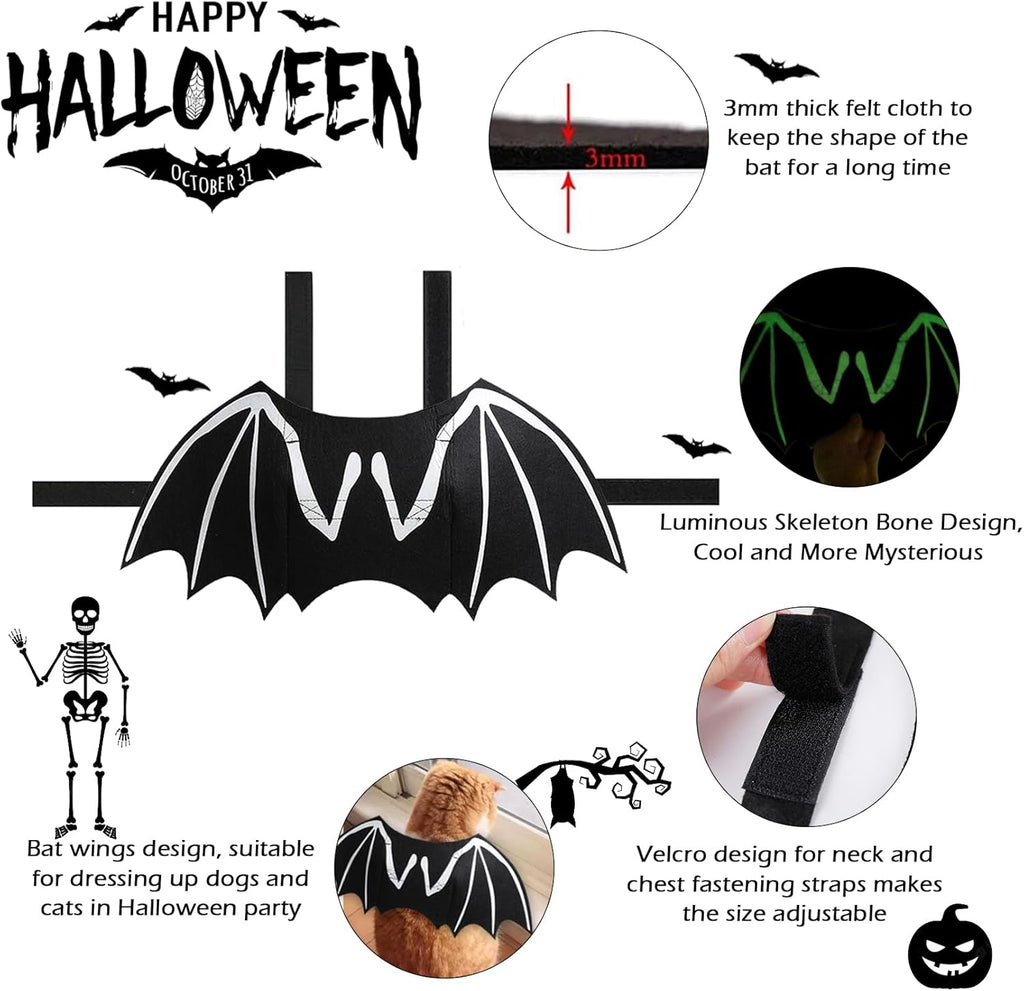Luminous Bat Wing Dog Halloween Costume | Glow-in-the-Dark Skeleton Design