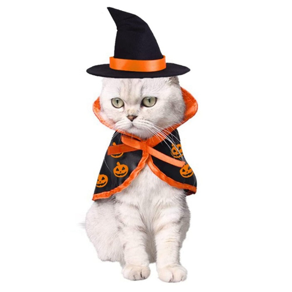 Halloween Pet Cape & Hat Set | Spooky Cosplay Costume for Cats & Dogs | One Size