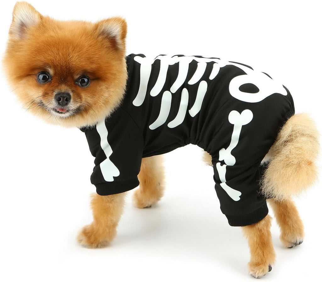 Glow-in-the-Dark Skeleton Dog Jumpsuit | Halloween Costume for Small Dogs