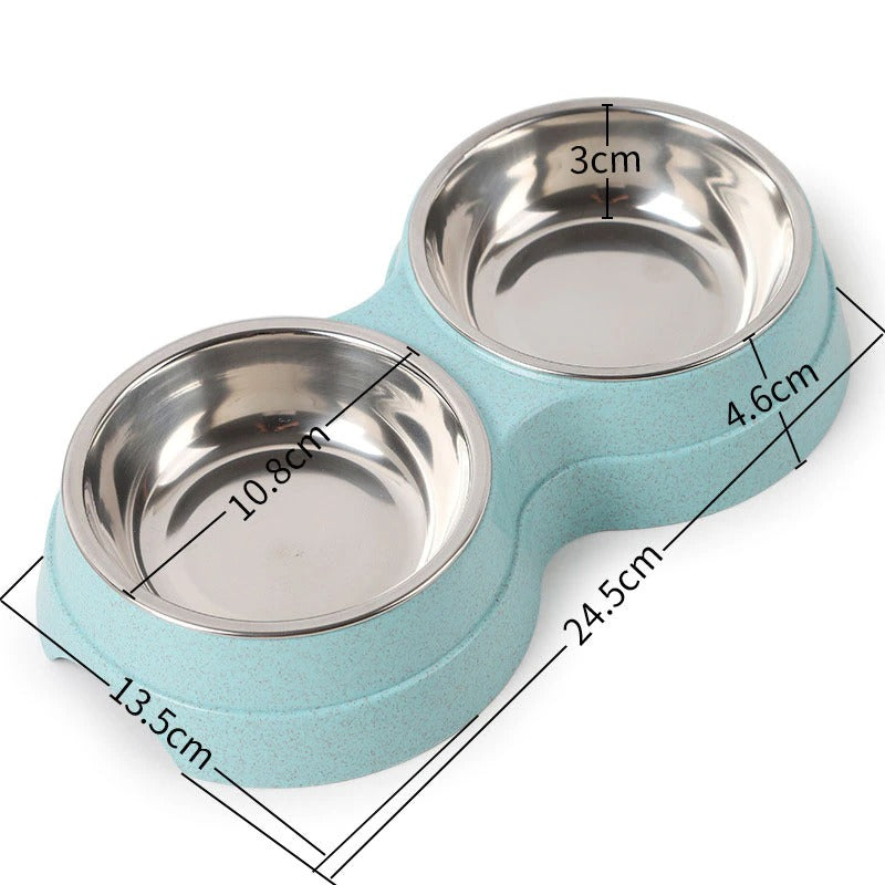Double Stainless Steel Pet Bowl | Food & Water Feeder for Dogs & Cats