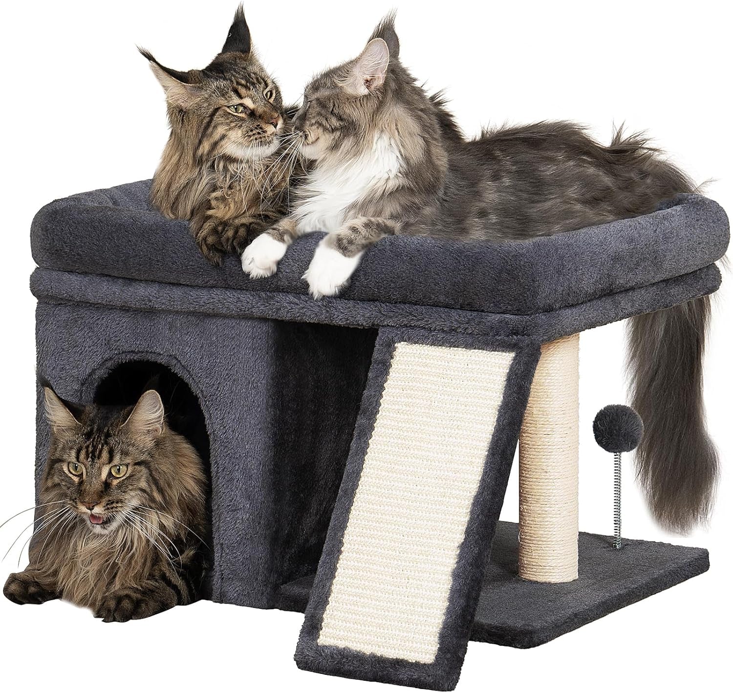 Compact Cat Tree for Large Cats | Indoor Tower with Perch, 2 Condos & Sisal Scratching Post