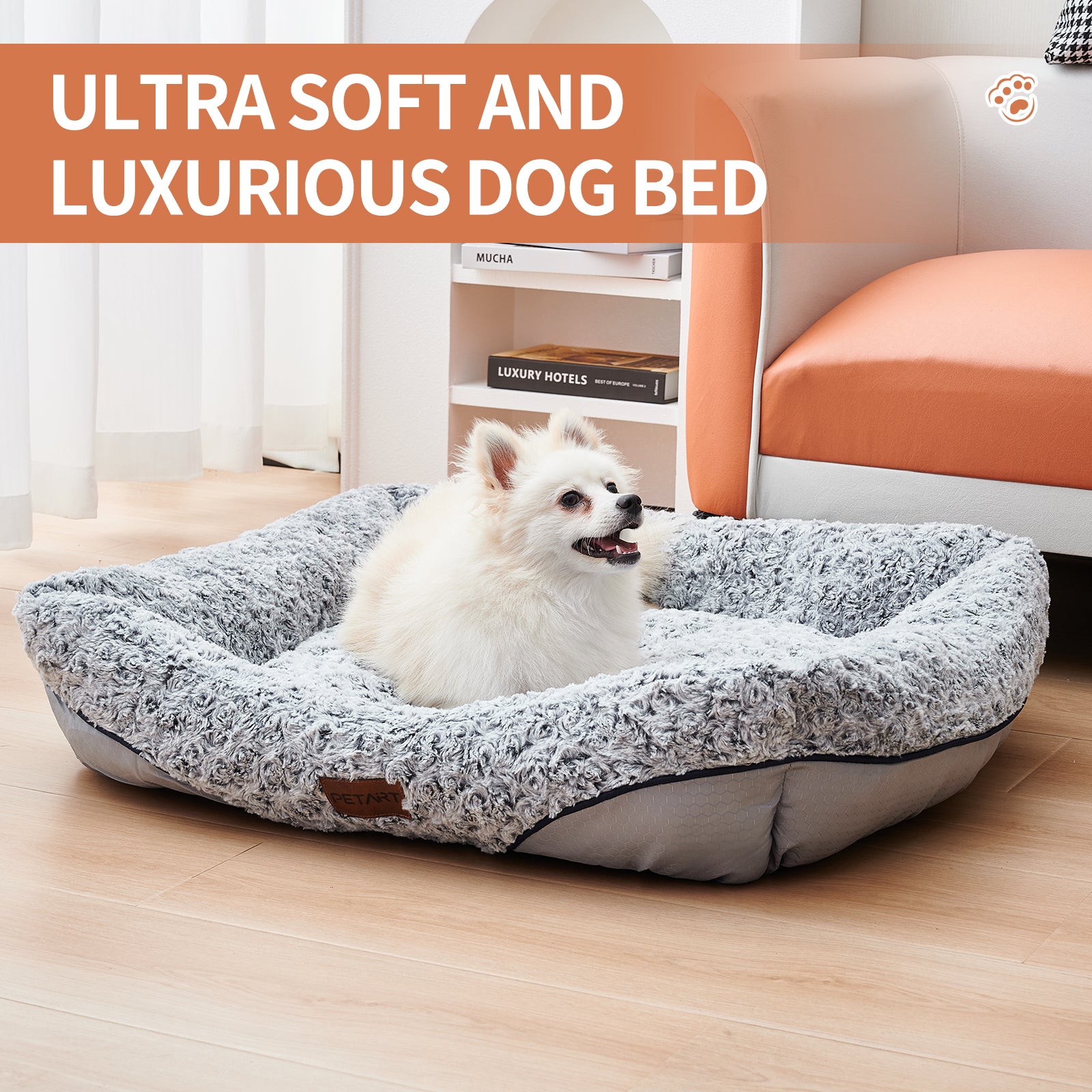 Swirl Rose Velvet Calming Dog Bed | Anti-Anxiety Sofa Bed for Dogs & Cats, Machine Washable