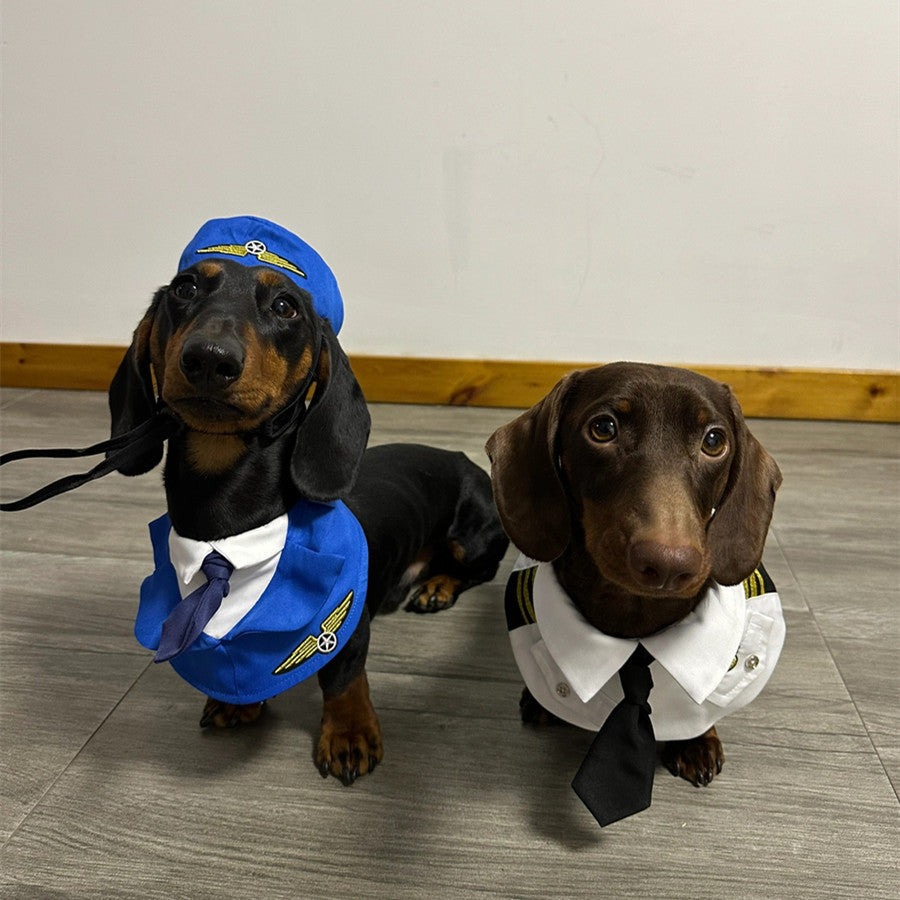 Dachshund Costume Suit | Captain & Pilot Uniform Set for Dogs