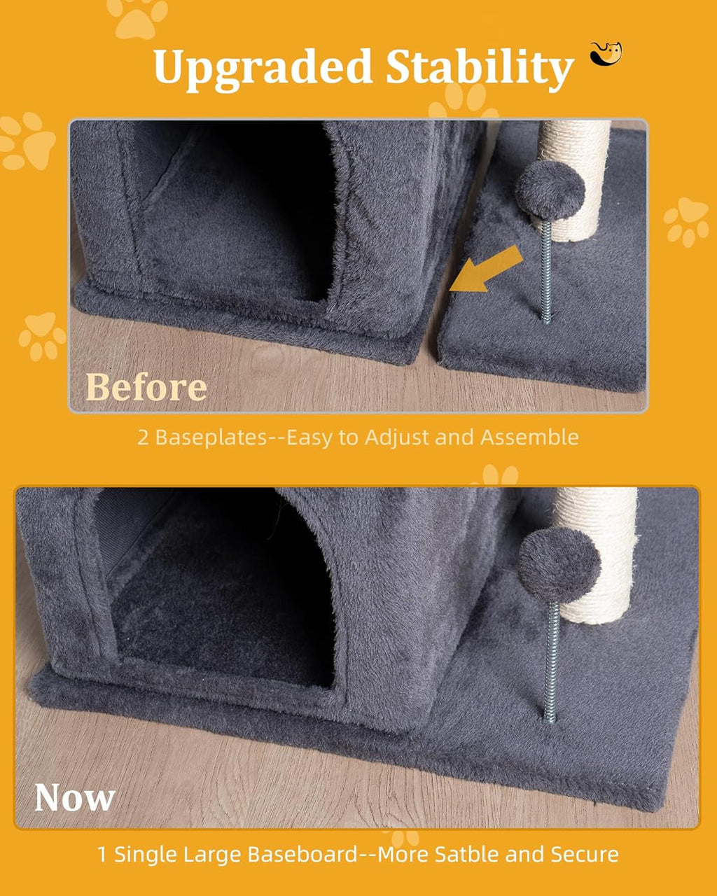Compact Cat Tree for Large Cats | Indoor Tower with Perch, 2 Condos & Sisal Scratching Post