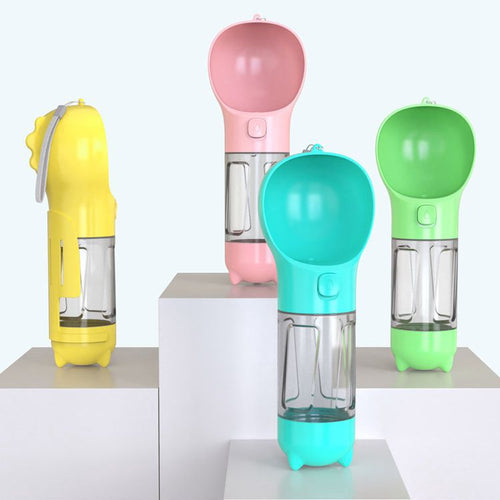 3-in-1 Portable Dog Water Bottle | Leak-Proof Travel Bottle with Poop Bag Dispenser & Treat Holder