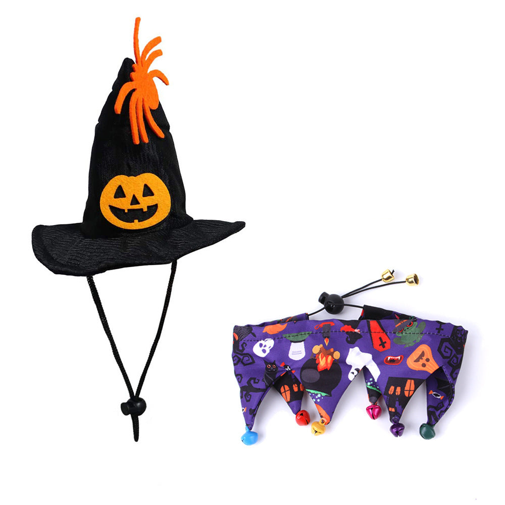 Halloween Pet Hat, Cape & Bib Set | Skull & Spider Web Costume Accessories for Cats & Dogs
