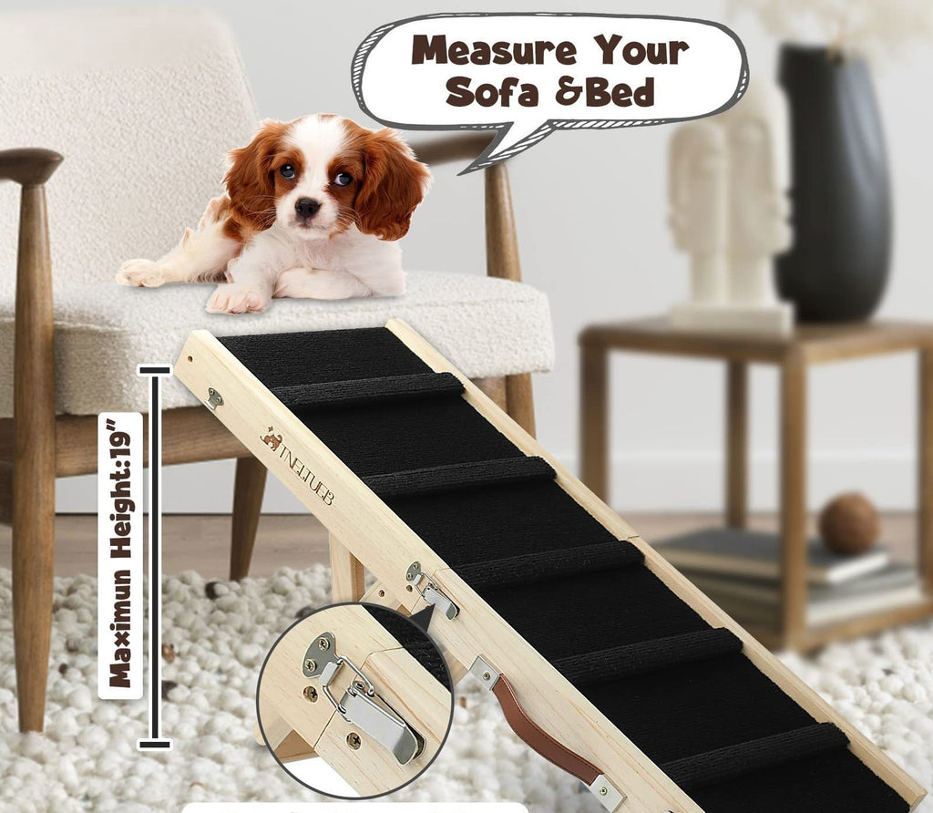 Wooden Foldable Dog Ramp | Adjustable Non-Slip Pet Ladder for Bed, Sofa & Car