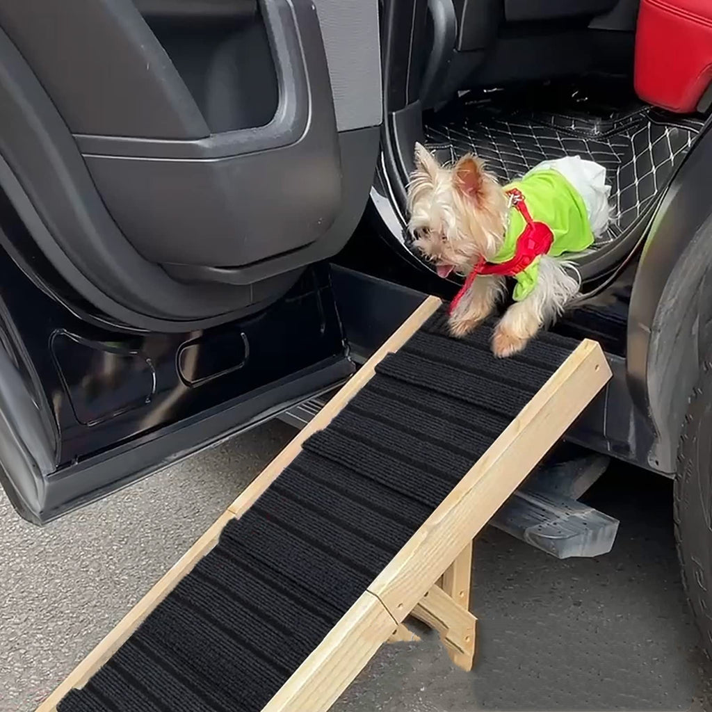 Wooden Foldable Dog Ramp | Adjustable Non-Slip Pet Ladder for Bed, Sofa & Car