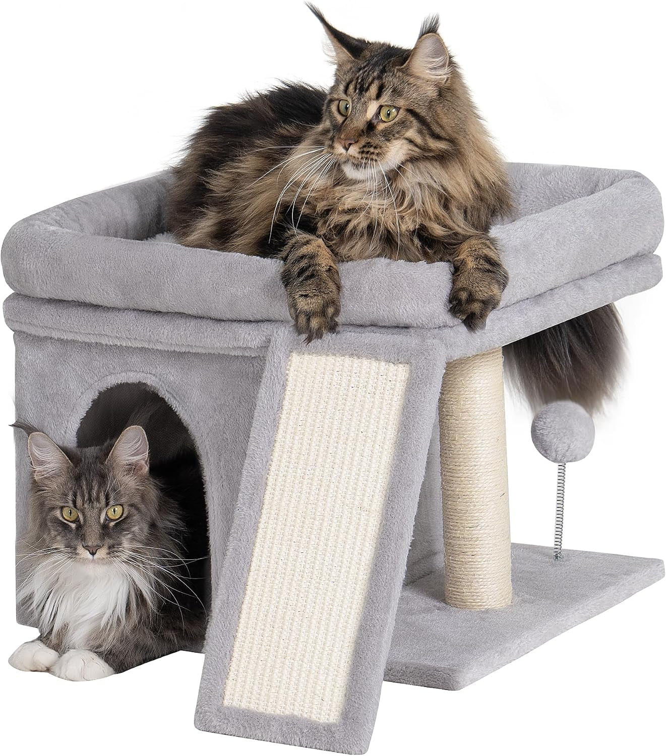 Compact Cat Tree for Large Cats | Indoor Tower with Perch, 2 Condos & Sisal Scratching Post
