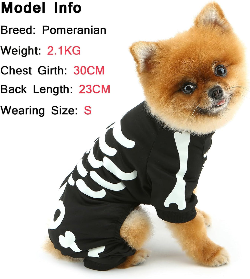 Glow-in-the-Dark Skeleton Dog Jumpsuit | Halloween Costume for Small Dogs