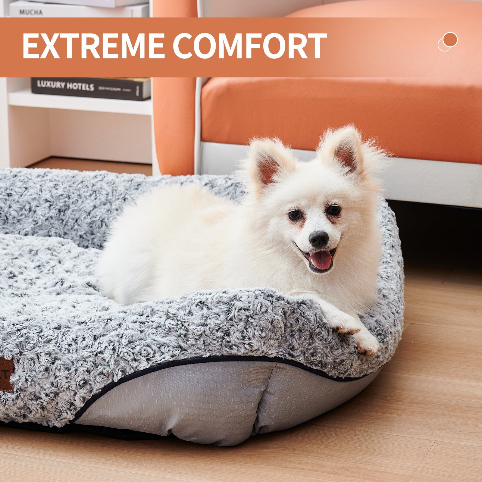 Swirl Rose Velvet Calming Dog Bed | Anti-Anxiety Sofa Bed for Dogs & Cats, Machine Washable