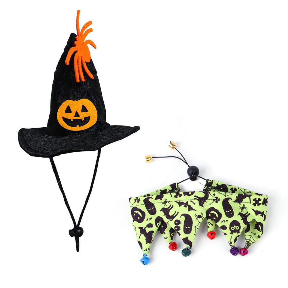 Halloween Pet Hat, Cape & Bib Set | Skull & Spider Web Costume Accessories for Cats & Dogs