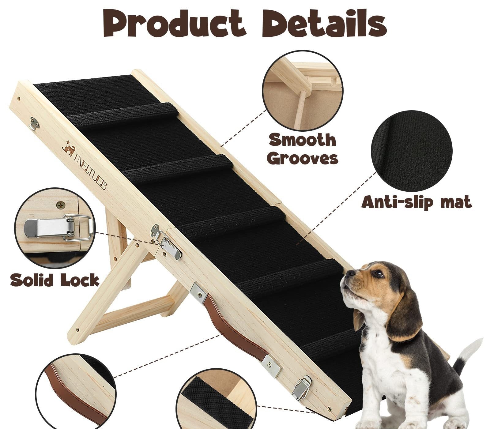 Wooden Foldable Dog Ramp | Adjustable Non-Slip Pet Ladder for Bed, Sofa & Car