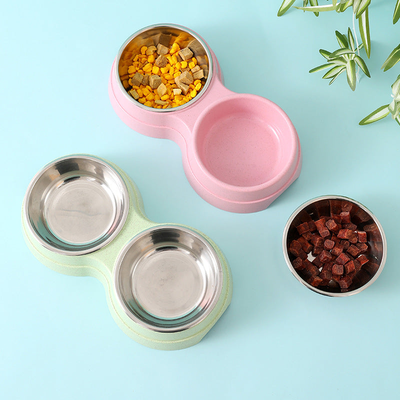 Double Stainless Steel Pet Bowl | Food & Water Feeder for Dogs & Cats