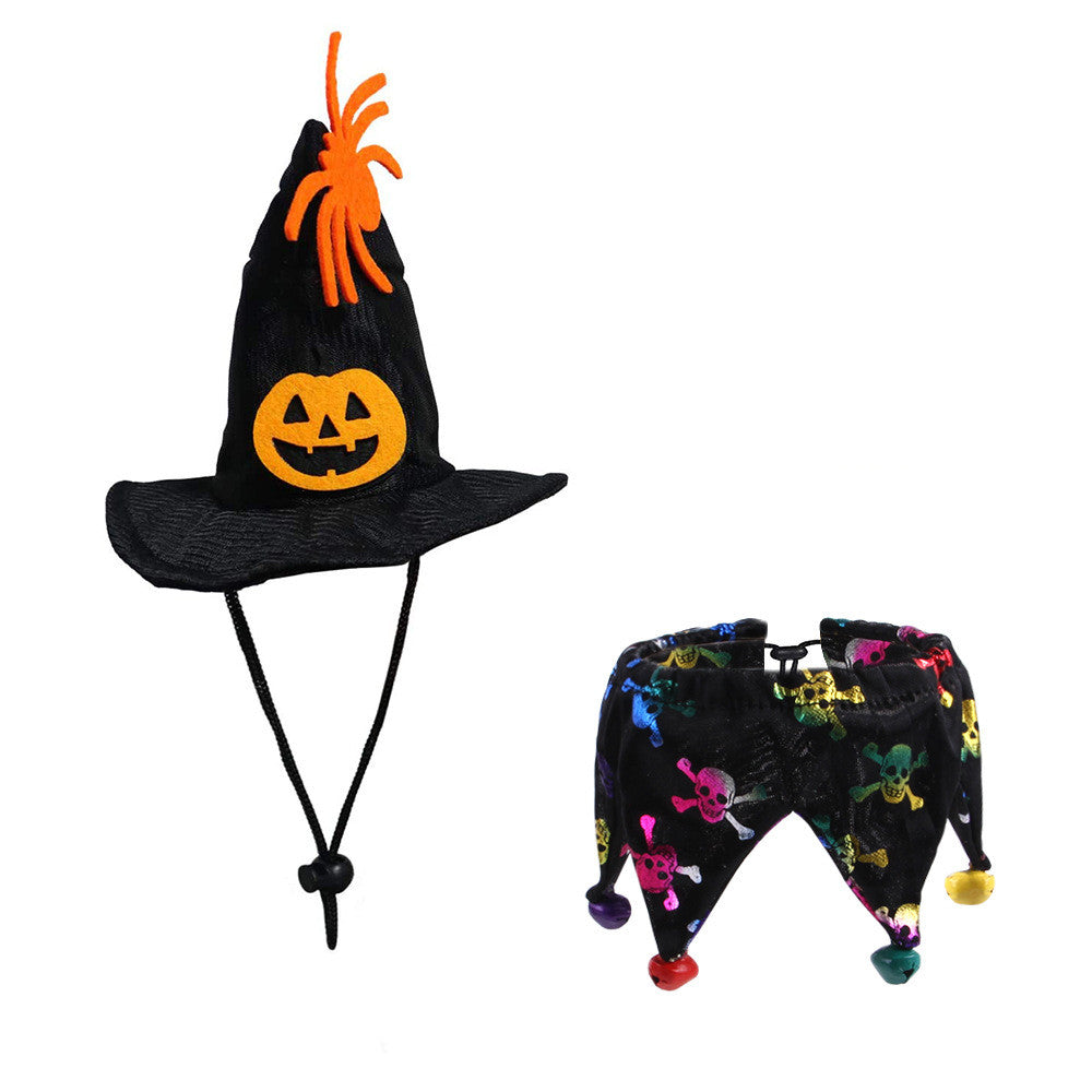 Halloween Pet Hat, Cape & Bib Set | Skull & Spider Web Costume Accessories for Cats & Dogs