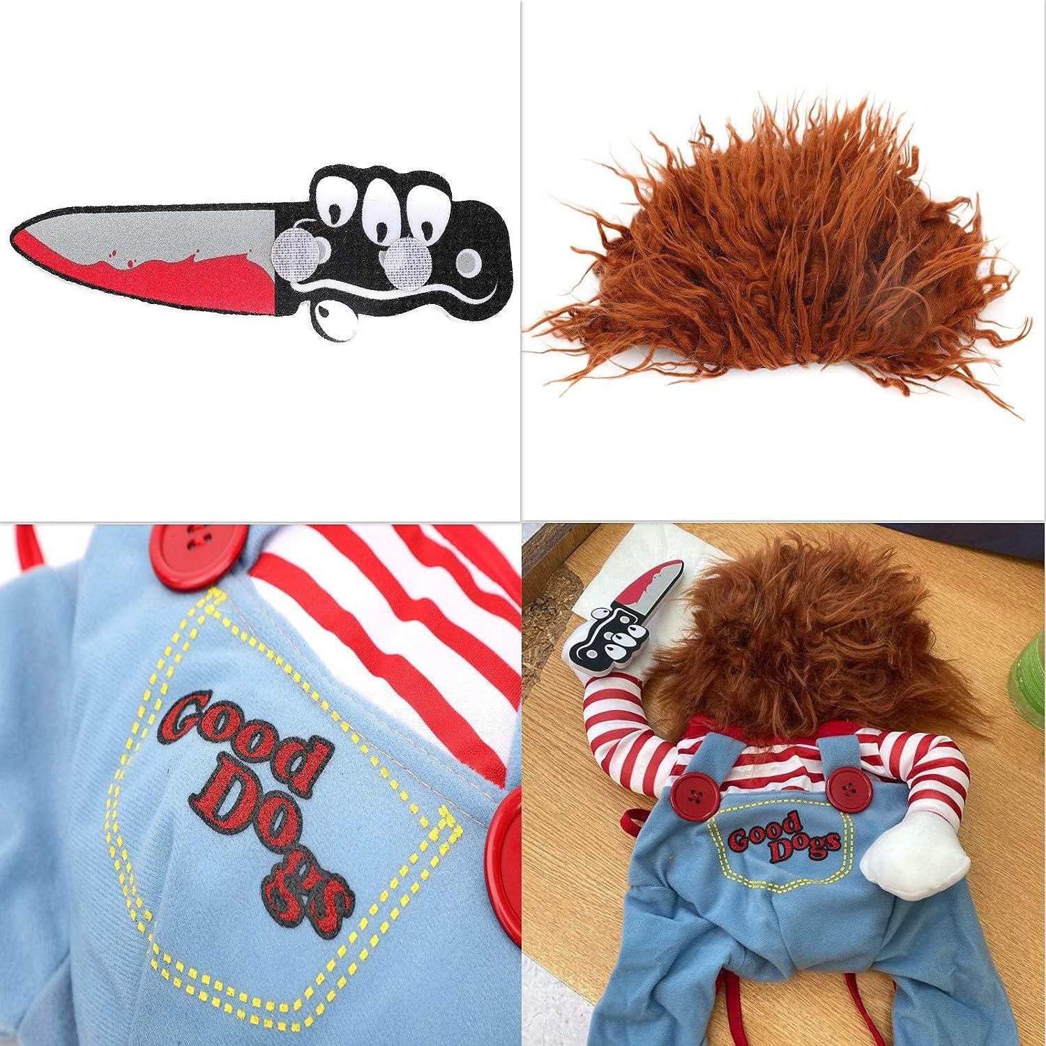 Striped Harness Pants for Dogs & Cats | Halloween 3-Piece Set with Knife Prop | S–XL