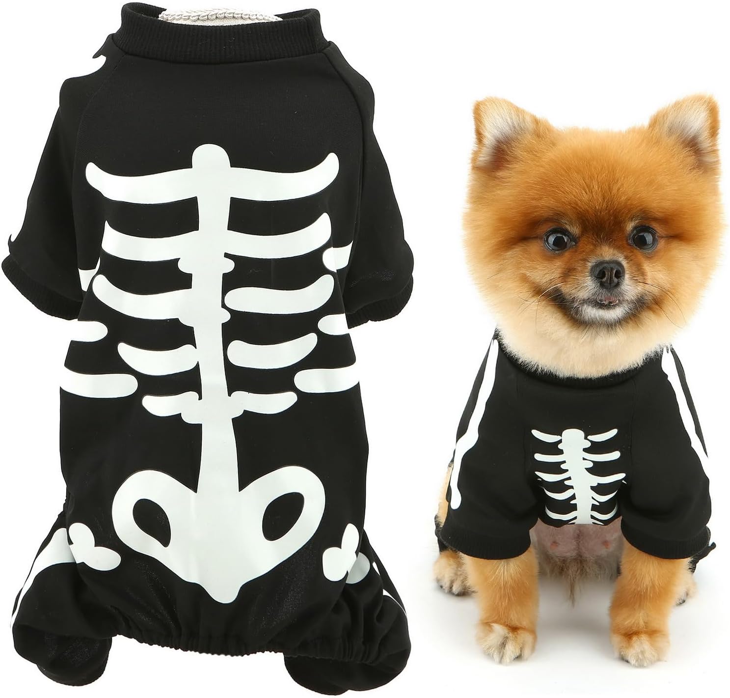 Glow-in-the-Dark Skeleton Dog Jumpsuit | Halloween Costume for Small Dogs