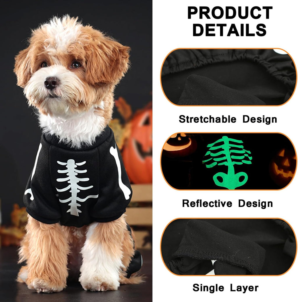 Glow-in-the-Dark Skeleton Dog Jumpsuit | Halloween Costume for Small Dogs