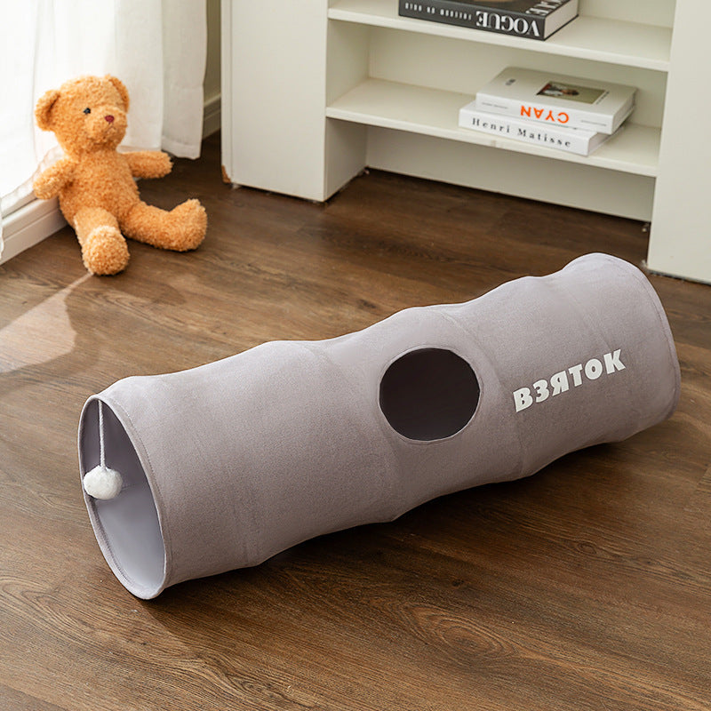 Foldable Cartoon Bear Cat Tunnel | Straight Play Tube Toy for Cats – Small & Large
