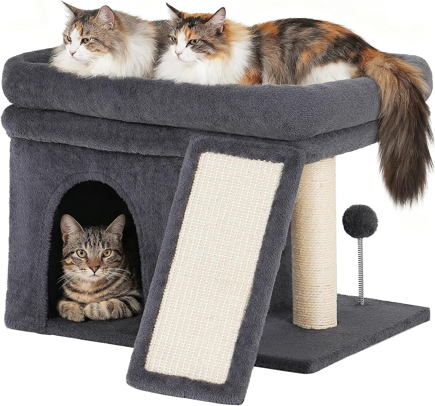Compact Cat Tree for Large Cats | Indoor Tower with Perch, 2 Condos & Sisal Scratching Post