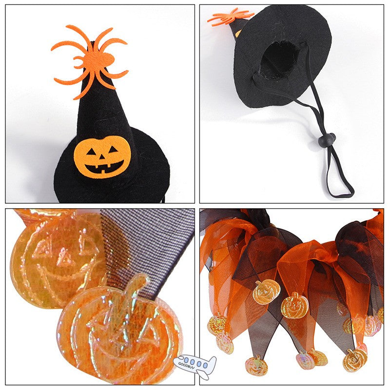 Halloween Witch Hat & Pumpkin Collar Set for Cats & Dogs